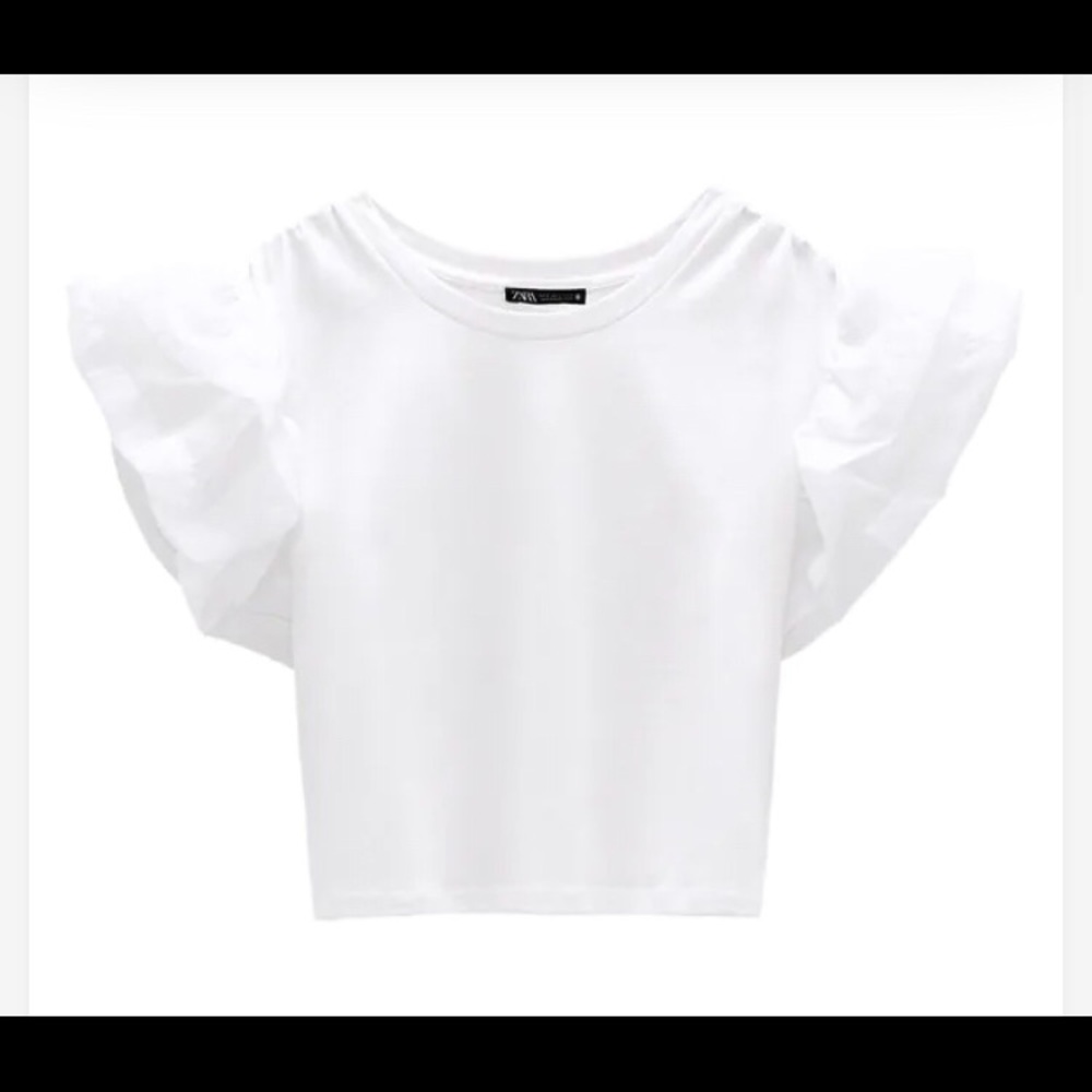 Zara White Ruffle Crop Top